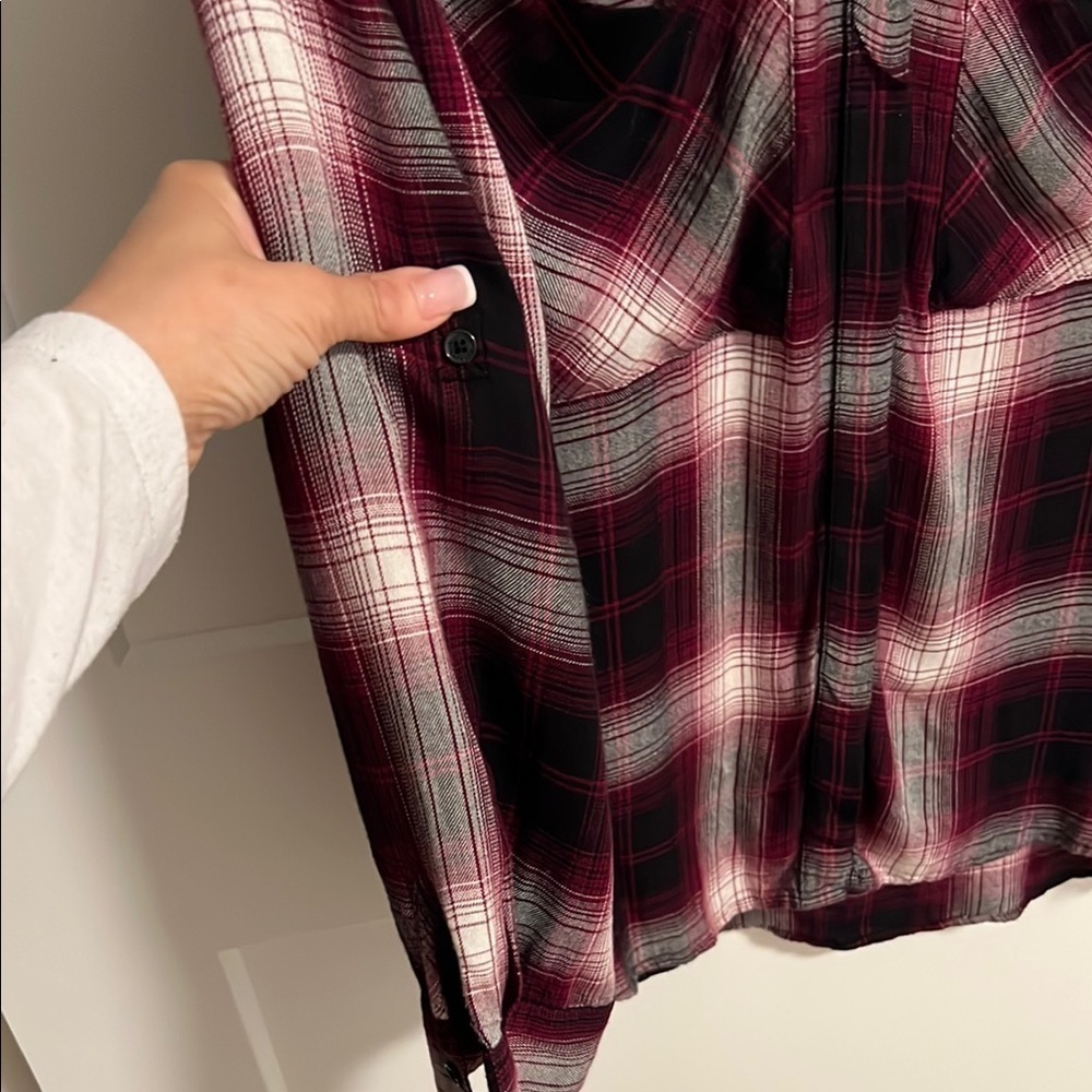 Express women’s Plaid Shirt - maroon and gray/white - Picture 5 of 10